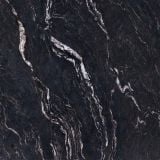 Gresie Abk Titanium Black Mat 120x120 cm – model marmurat negru cu vinisoare albe si aurii