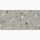 Gresie Nuances Grigio Coccio 60x120 – mostra gresie terrazzo gri cu insertii verzi si albe