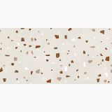 Gresie Nuances Avorio Coccio 60x120 – model terrazzo cu fragmente colorate pe fundal bej