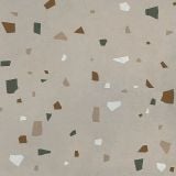 Gresie Nuances Tortora Coccio 80x80 cm – placa terrazzo cu fragmente maro, verde si alb