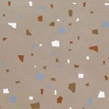Gresie Nuances Cipria Coccio 80x80 – model terrazzo cu fragmente colorate pe fundal bej