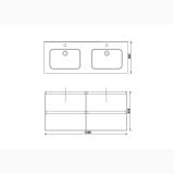 Set Mobilier Baie Suspendat Daily Alb Lucios cu 4 Sertare 120 cm – schita tehnica, desen tehnic cu dimensiuni pentru mobilier baie dublu
