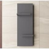 Radiator Panou cu Suport Prosop Negru Antracit 1220x452 mm – ambient baie, radiator antracit montat pe perete cu gresie bej
