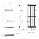 Radiator Panou cu Suport Prosop Negru Antracit 1220x452 mm – schita tehnica, desen tehnic cu cote pentru radiator port-prosop
