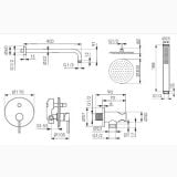 Sistem dus incastrat FDesign Flusso 6 in 1 Auriu Lucios – schita tehnica, desen tehnic cu dimensiuni pentru sistem dus incastrat