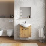 Mobilier Baie Suspendat Biel 60 cm Stejar cu Lavoar si Oglinda