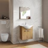 Mobilier Baie Suspendat Biel 60 cm Stejar cu Lavoar si Oglinda – imagine 2