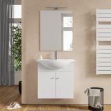Mobilier Baie Suspendat Benjo 60 cm Alb Mat cu Lavoar si Oglinda