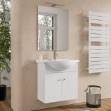 Mobilier Baie Suspendat Benjo 60 cm Alb Mat cu Lavoar si Oglinda – imagine 2