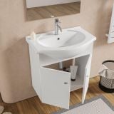 Mobilier Baie Suspendat Benjo 60 cm Alb Mat cu Lavoar si Oglinda – imagine 3
