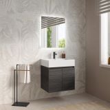 Mobilier Baie Suspendat Cuki 60 cm Stejar Gri cu Lavoar – imagine 2
