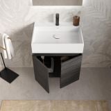 Mobilier Baie Suspendat Cuki 60 cm Stejar Gri cu Lavoar – imagine 3