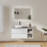 Mobilier Baie Suspendat Cuki 110 cm Alb Mat cu Blat si Sertare