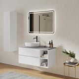 Mobilier Baie Suspendat Cuki 110 cm Alb Mat cu Blat si Sertare – imagine 2