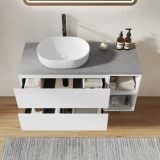 Mobilier Baie Suspendat Cuki 110 cm Alb Mat cu Blat si Sertare – imagine 3