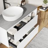 Mobilier Baie Suspendat Cuki 110 cm Alb Mat cu Blat si Sertare – imagine 4