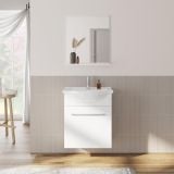 Mobilier Baie Suspendat Ready 60 cm Alb Lucios cu Lavoar si Oglinda – imagine 2