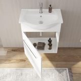 Mobilier Baie Suspendat Ready 60 cm Alb Lucios cu Lavoar si Oglinda – imagine 3