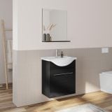 Mobilier Baie Suspendat Ready 60 cm Negru cu Lavoar si Oglinda
