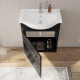 Mobilier Baie Suspendat Ready 60 cm Negru cu Lavoar si Oglinda – imagine 3