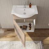 Mobilier Baie Suspendat Ready 60 cm Grej Lucios cu Lavoar si Oglinda – imagine 3
