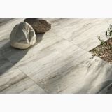 Gresie de Exterior AntiSlip Del Conca HME2 220 White Paradise Rett. 60x90x2 – ambient terasa, pardoseala exterioara cu pietre decorative si planta verde