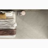 Gresie HNS 10 Nesting White Mat 60x60 cm – ambient dormitor, dormitor cu pat, pardoseala gresie gri, vedere de sus