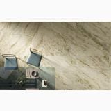 Lastra Gresie Portelanata HPM 01 Paradise Mat 120x278 cm – ambient living, masa cu scaune pe pardoseala si perete gresie marmorata