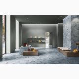 Lastra Gresie Portelanata HPM 02 Onice Azzurro Lucios 120x278 cm – ambient comercial, spatiu retail cu pardoseala si perete onix albastru lucios