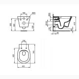 Vas WC Suspendat Rimless Plus Connect Air Ideal Standard + Capac Slim Finisaj Alb Lucios – schita tehnica, desen tehnic cu cote pentru vas WC suspendat