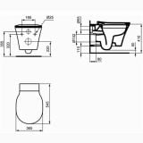 Vas WC Suspendat Rimless Plus Connect Air Ideal Standard + Capac Soft Close Finisaj Negru Mat – schita tehnica, desen tehnic cu dimensiuni vas wc suspendat