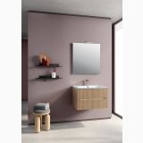 Mobilier Baie Riflat Easy Finisaj Rovere Chiaro Cu Doua Sertare L.70 cm – ambient baie, mobilier suspendat cu blat lavoar sub oglinda iluminata, pe perete