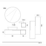 Set Mobilier Baie Belbagno Era 10 Noce Gold 120 cm – schita tehnica, desen tehnic cu dimensiuni pentru mobilier baie si oglinda