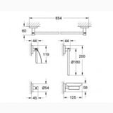 Set Accesorii Grohe Essentials Finisaj Crom – schita tehnica, desen tehnic cu dimensiuni pentru set accesorii baie