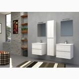 Set Mobilier Suspendat Baie Harmony 61 cm Bianco Matrix – ambient living, mobilier suspendat alb dublu lavoar cu coloana intre ele, pe perete