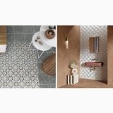 Gresie Decorata Paris Bercy Marrone 20x20 cm – ambient baie, colaj pardoseala living si perete baie cu model floral