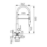 Baterie Stativa Spalator cu Pipa Elastica, Crom FDesign Avanza Negru Mat – schita tehnica, desen tehnic cu dimensiuni pentru baterie bucatarie