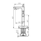 Baterie cada freestanding FDesign Flusso Crom Lucios – schita tehnica, desen tehnic cu dimensiuni baterie cada freestanding