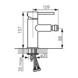 Baterie Stativa Bideu Flusso FDesign Crom Lucios – schita tehnica, desen tehnic cu dimensiuni pentru baterie bideu