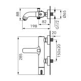 Baterie Perete Cada/Dus FDesign Meandro Crom Lucios – schita tehnica, desen tehnic cu dimensiuni pentru baterie perete cada
