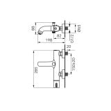 Baterie Perete Cada/Dus FDesign Meandro Crom Lucios – schita tehnica, desen tehnic cu dimensiuni pentru baterie perete cada