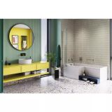 Baterie Incastrata Lavoar FDesign Meandro Crom Lucios – ambient baie, baie moderna cu cada, mobilier galben si cabina dus, pe pardoseala