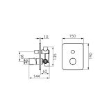 Baterie Incastrata Cada/Dus FDesign Meandro Crom Lucios – schita tehnica, desen tehnic cu dimensiuni pentru baterie incastrata