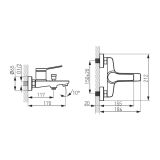 Baterie Perete Cada/Dus FDesign Seppia Negru Mat – schita tehnica, desen tehnic cu dimensiuni pentru baterie perete cada