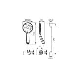 Set de Dus FDesign Hotspring Negru Mat – schita tehnica, desen tehnic cu dimensiuni pentru para de dus si suport