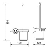 Perie WC FDesign Lacrima Crom – schita tehnica, desen tehnic cu dimensiuni 360 190 128 mm
