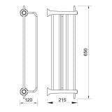 Suport prosoape cu portprosop FDesign Lacrima Crom – schita tehnica, desen tehnic cu dimensiuni 656x215x120 mm
