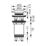 Ventil Lavoar Click-Clack FDesign Kleome Crom Lucios – schita tehnica, desen tehnic cu dimensiuni ventil click-clack G1 1/4