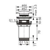 Ventil Lavoar Click-Clack FDesign Kleome Bronz Periat – schita tehnica, desen tehnic cu dimensiuni pentru ventil click-clack