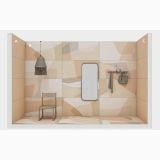 Gresie Decorata HBE Shapes Argilla 60x120 cm – ambient hol, hol cu perete si pardoseala decorativa, oglinda, cuier